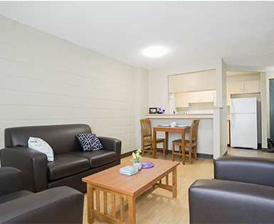 Living room showing love seat, two chairs, coffee table and dining table