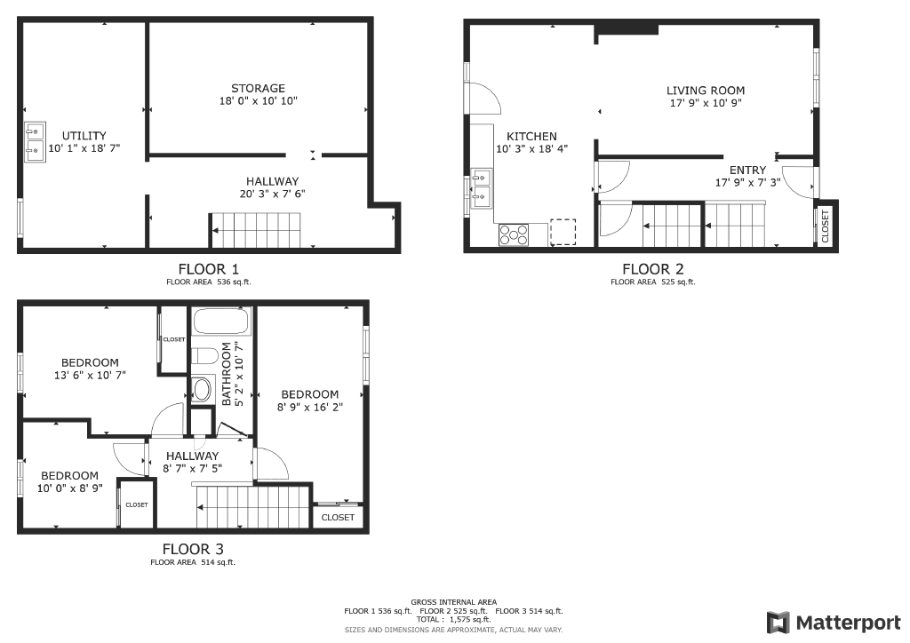 Three-Bedroom Townhouse Floor Plan